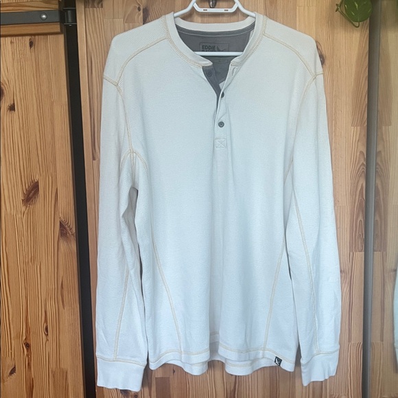 Eddie Bauer Cream Henley Long Sleeve Shirt (size L) - Picture 3 of 9